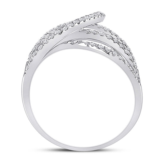 14k White Gold Womens Round Diamond Spiral Strand Fashion Ring 3/4 Cttw