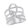 14k White Gold Womens Round Diamond Spiral Strand Fashion Ring 3/4 Cttw