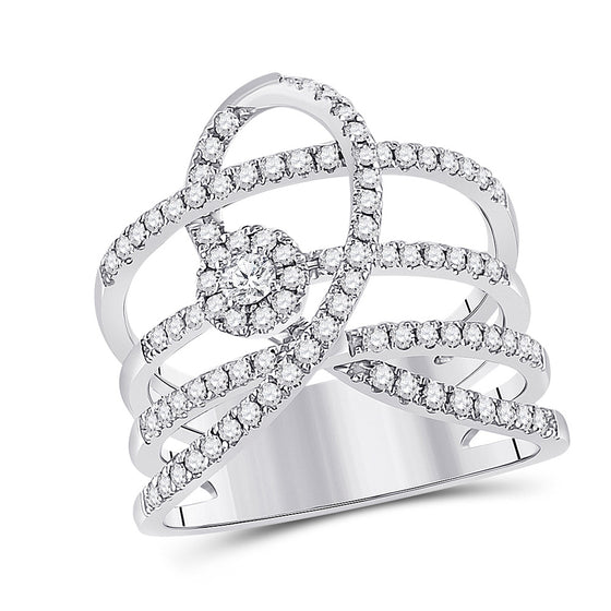 14k White Gold Womens Round Diamond Spiral Strand Fashion Ring 3/4 Cttw