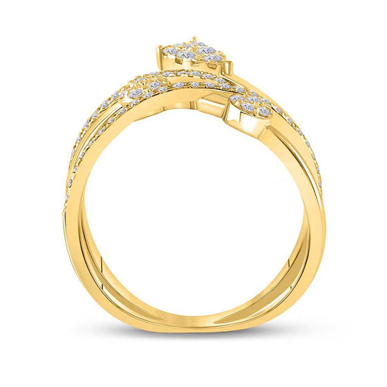 14k Yellow Gold Womens Round Diamond Abstract Fashion Ring 1/2 Cttw