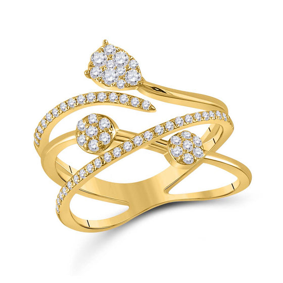 14k Yellow Gold Womens Round Diamond Abstract Fashion Ring 1/2 Cttw