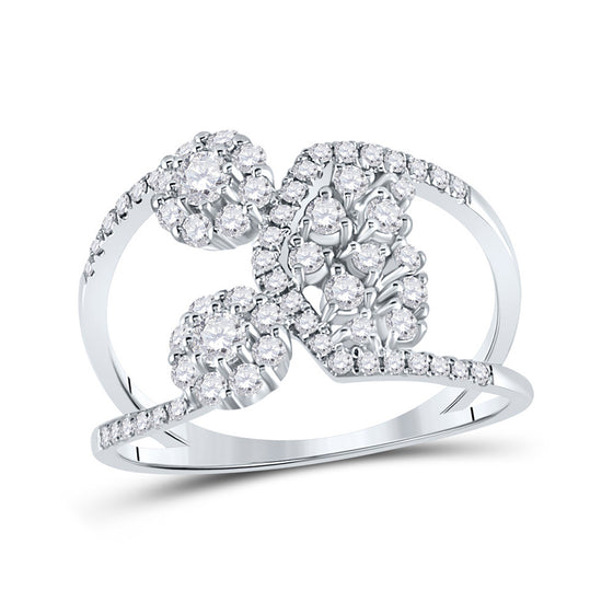 14k White Gold Womens Round Diamond Negative Space Band Ring 3/4 Cttw
