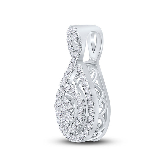 14k White Gold Womens Round Diamond Cluster Pendant 1/4 Cttw