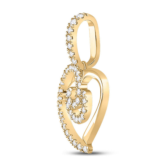 14k Yellow Gold Womens Round Diamond Heart Pendant 1/5 Cttw