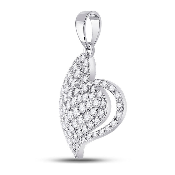 14k White Gold Womens Round Diamond Heart Pendant 5/8 Cttw