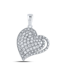  14k White Gold Womens Round Diamond Heart Pendant 5/8 Cttw