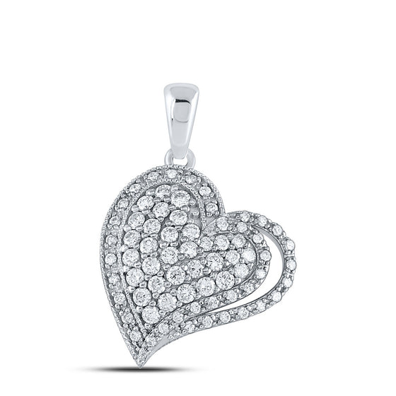 14k White Gold Womens Round Diamond Heart Pendant 5/8 Cttw