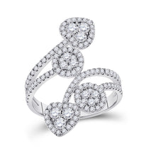  14k White Gold Womens Round Diamond Bypass Cluster Heart Ring 1-1/4 Cttw