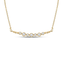  14k Yellow Gold Womens Round Diamond Bezel Bar Necklace 1/3 Cttw