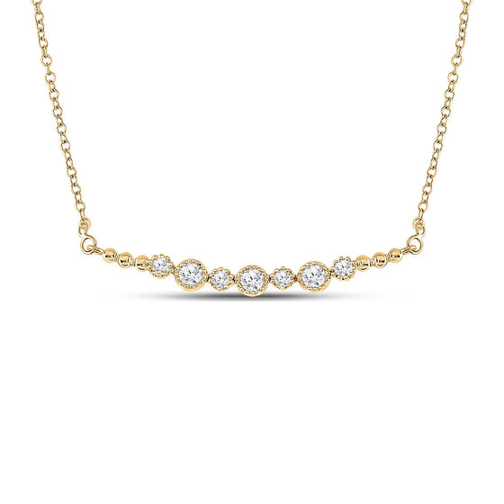 14k Yellow Gold Womens Round Diamond Bezel Bar Necklace 1/3 Cttw