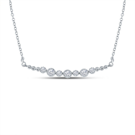 14k White Gold Womens Round Diamond Bar Necklace 1/3 Cttw