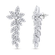  14k White Gold Womens Round Diamond Leaf Dangle Earrings 1-1/5 Cttw