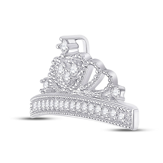10k White Gold Womens Round Diamond Crown Fashion Pendant 1/6 Cttw