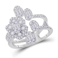  14k White Gold Womens Baguette Diamond Flower Band Ring 1 Cttw