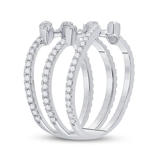 14k White Gold Womens Baguette Diamond Crossover Strand Band Ring 3/4 Cttw
