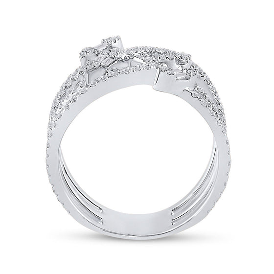14k White Gold Womens Baguette Diamond Crossover Strand Band Ring 3/4 Cttw