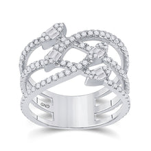  14k White Gold Womens Baguette Diamond Crossover Strand Band Ring 3/4 Cttw