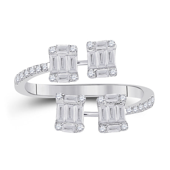 14k White Gold Womens Baguette Diamond Bisected Fashion Ring 5/8 Cttw