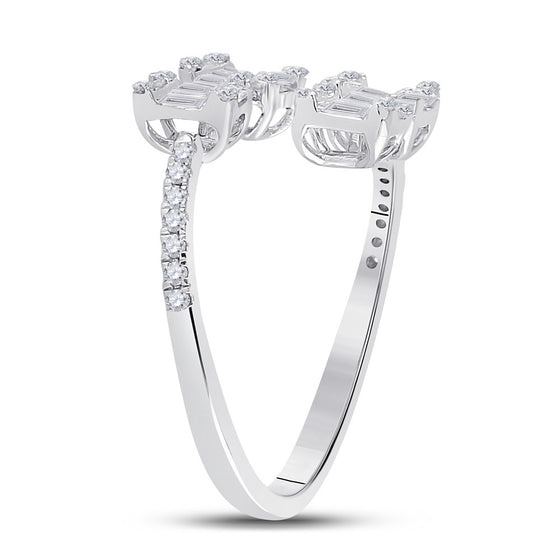 14k White Gold Womens Baguette Diamond Bisected Fashion Ring 5/8 Cttw