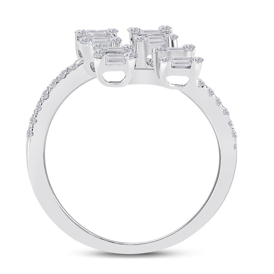 14k White Gold Womens Baguette Diamond Bisected Fashion Ring 5/8 Cttw