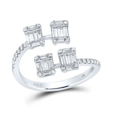  14k White Gold Womens Baguette Diamond Bisected Fashion Ring 5/8 Cttw