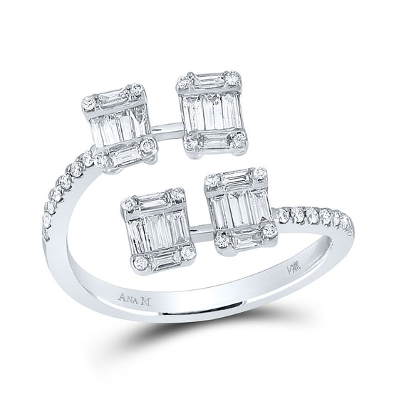14k White Gold Womens Baguette Diamond Bisected Fashion Ring 5/8 Cttw