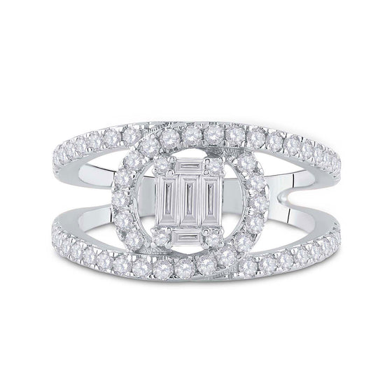 14k White Gold Womens Baguette Diamond Negative Space Cluster Ring 1 Cttw