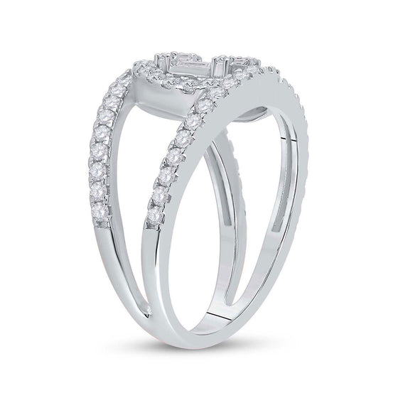 14k White Gold Womens Baguette Diamond Negative Space Cluster Ring 1 Cttw