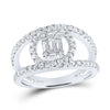 14k White Gold Womens Baguette Diamond Negative Space Cluster Ring 1 Cttw