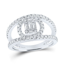  14k White Gold Womens Baguette Diamond Negative Space Cluster Ring 1 Cttw