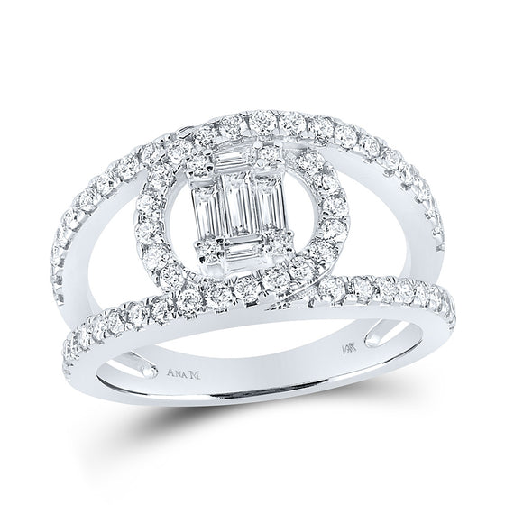 14k White Gold Womens Baguette Diamond Negative Space Cluster Ring 1 Cttw