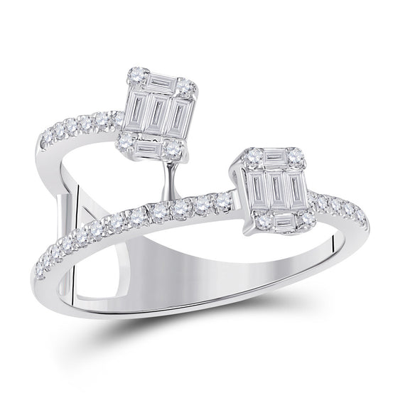 14k White Gold Womens Baguette Diamond Fashion Ring 1/2 Cttw