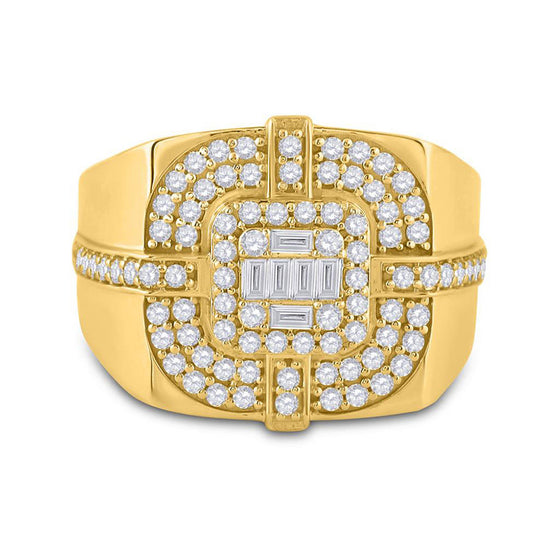 14k Yellow Gold Mens Round Diamond Square Cluster Ring 1 Cttw