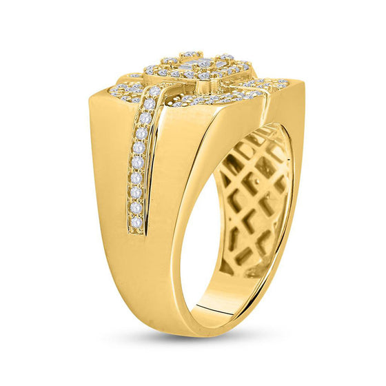 14k Yellow Gold Mens Round Diamond Square Cluster Ring 1 Cttw