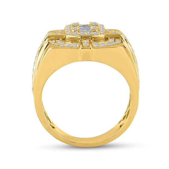 14k Yellow Gold Mens Round Diamond Square Cluster Ring 1 Cttw