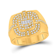  14k Yellow Gold Mens Round Diamond Square Cluster Ring 1 Cttw