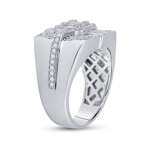 14k White Gold Mens Baguette Diamond Square Ring 1 Cttw