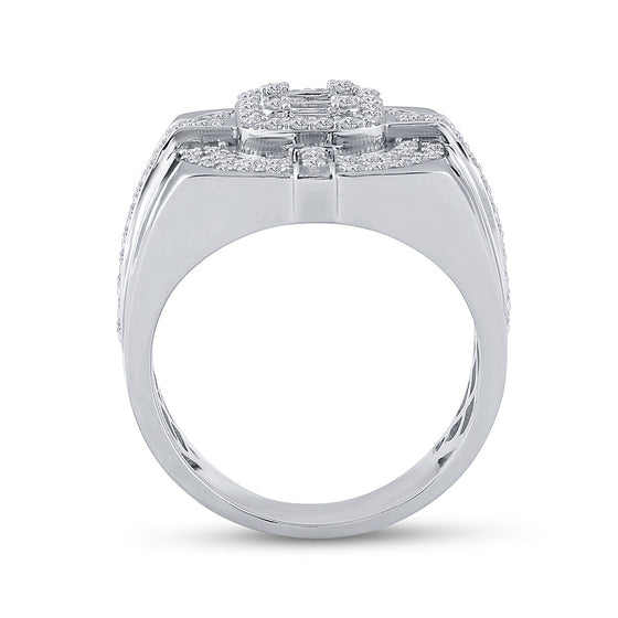14k White Gold Mens Baguette Diamond Square Ring 1 Cttw
