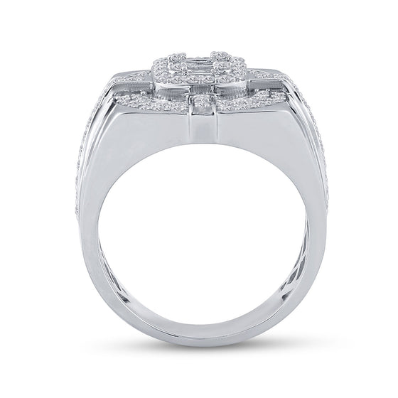 14k White Gold Mens Baguette Diamond Square Ring 1 Cttw
