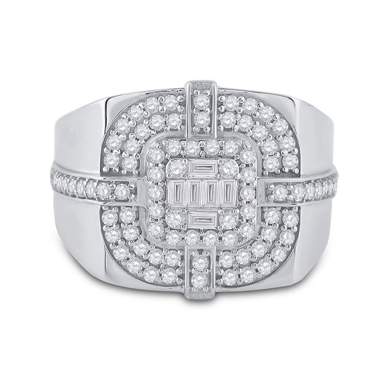 14k White Gold Mens Baguette Diamond Square Ring 1 Cttw