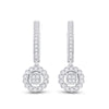 14k White Gold Womens Round Diamond Hoop Circle Dangle Earrings 1/2 Cttw