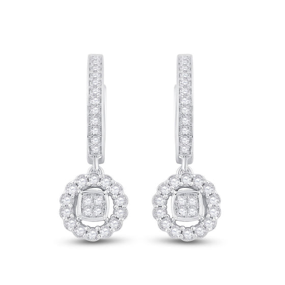 14k White Gold Womens Round Diamond Hoop Circle Dangle Earrings 1/2 Cttw