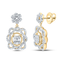 14k Yellow Gold Womens Baguette Diamond Dangle Earrings 1 Cttw