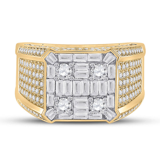 14k Yellow Gold Mens Baguette Diamond Square Ring 2-7/8 Cttw