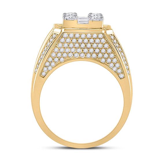 14k Yellow Gold Mens Baguette Diamond Square Ring 2-7/8 Cttw