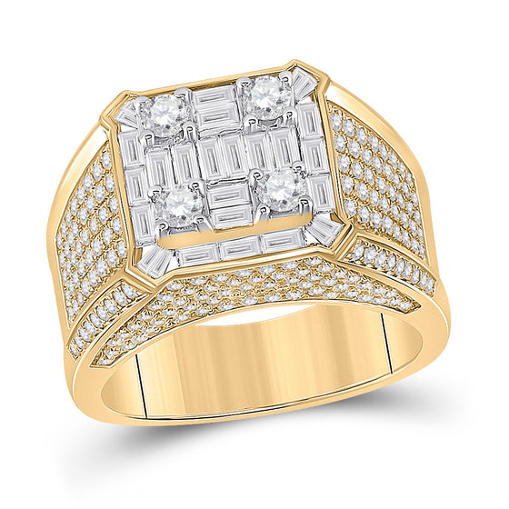 14k Yellow Gold Mens Baguette Diamond Square Ring 2-7/8 Cttw