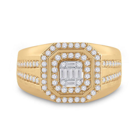 14k Yellow Gold Mens Baguette Diamond Octagon Cluster Ring 3/4 Cttw