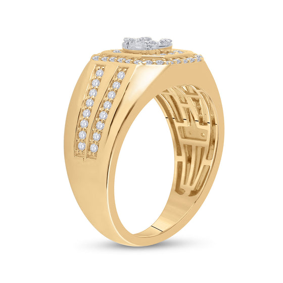14k Yellow Gold Mens Baguette Diamond Octagon Cluster Ring 3/4 Cttw