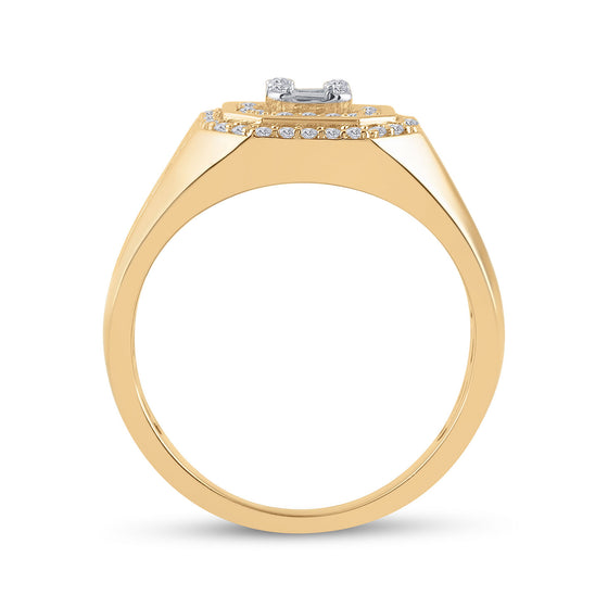 14k Yellow Gold Mens Baguette Diamond Octagon Cluster Ring 3/4 Cttw