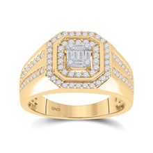  14k Yellow Gold Mens Baguette Diamond Octagon Cluster Ring 3/4 Cttw